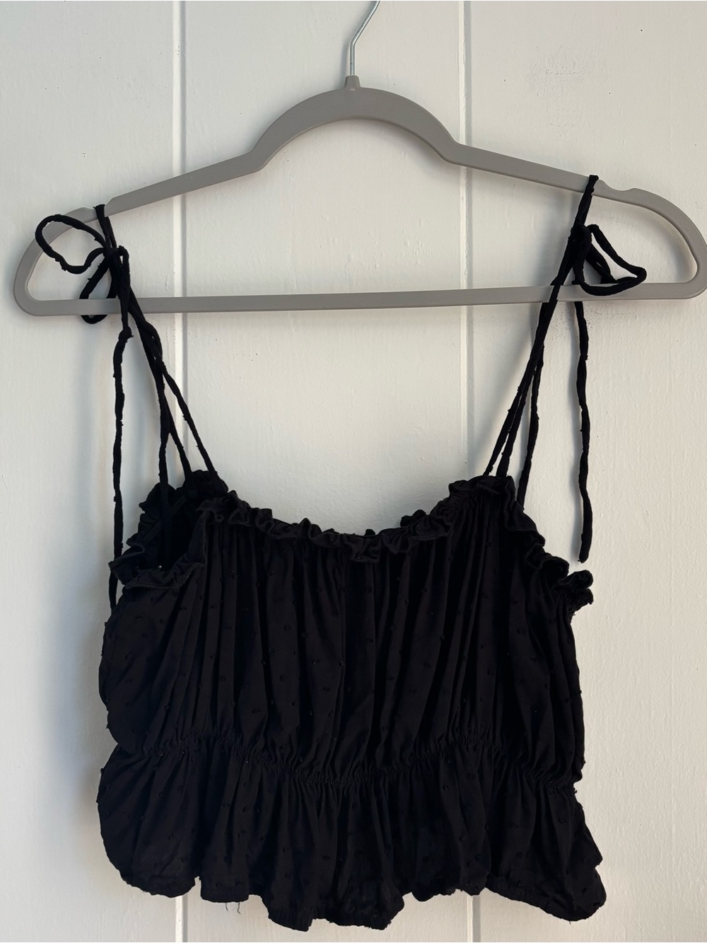 SHEIN Black Ruffle-Trim Crop Top with Tie Straps